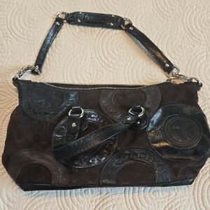 Coach Ashley Dark Brown and Black Patchwork Circles Shoulder Bag